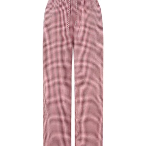 Women's Plaid Straight Leg Pants with Elastic Band & Pockets