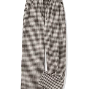 Women's Plaid Straight Leg Pants with Elastic Band & Pockets