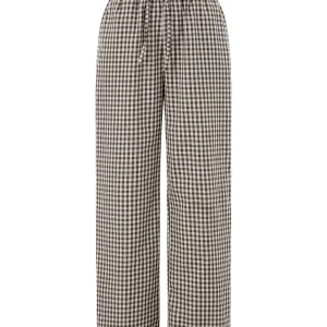 Women's Plaid Straight Leg Pants with Elastic Band & Pockets