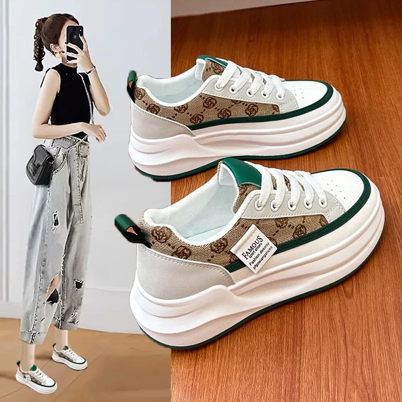 Women's Platform Lace-up Sneakers - Lightweight Vulcanized Shoes for Comfort & Style