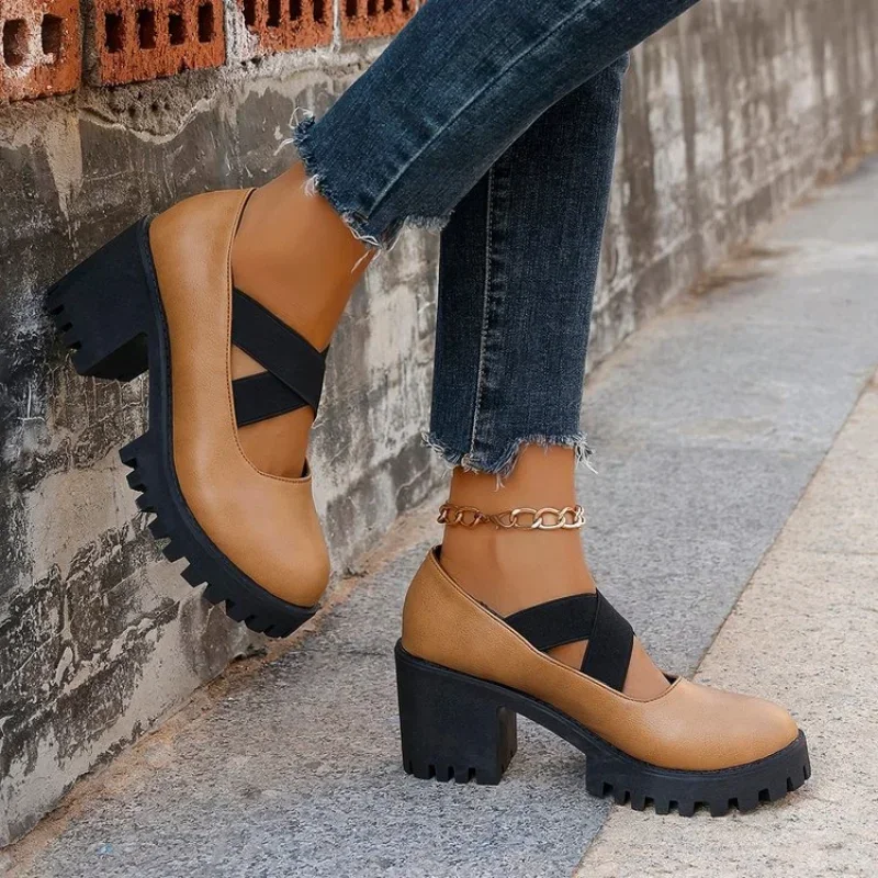 Women's Platform Mary Jane High Heel Shoes - Spring Chunky Sandals