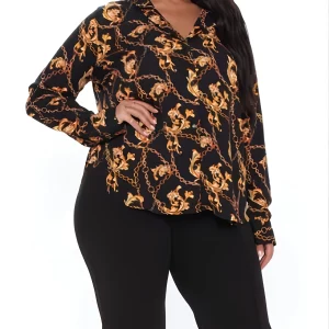 Women's Plus Size Baroque Print Long Sleeve Casual Blouse