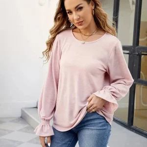 Women's Plus Size Casual Lantern Sleeve T-shirt