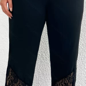 Women's Plus Size Casual Pants with Solid Contrast Lace Detail