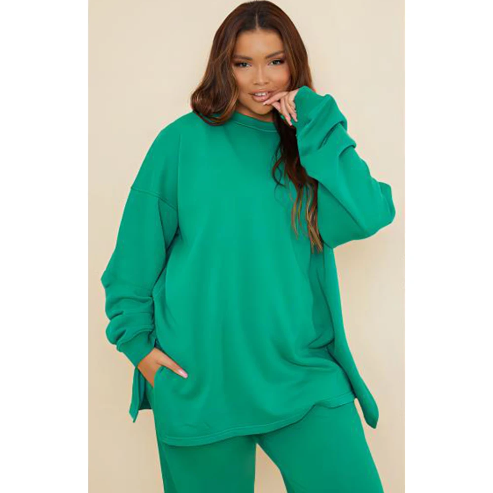 Women's Plus Size Casual Sport Matching Set - Cargo Pant & Long Hooded Round Neck Two Piece Set