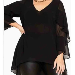 Women's Plus Size Chiffon Layered Ruffle Sleeve Top