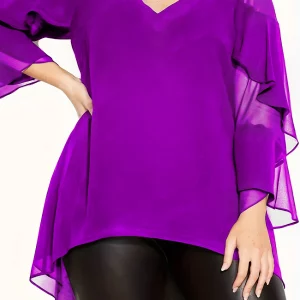 Women's Plus Size Chiffon Layered Ruffle Sleeve Top