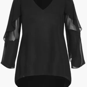 Women's Plus Size Chiffon Layered Ruffle Sleeve Top