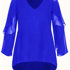 Women's Plus Size Chiffon Layered Ruffle Sleeve Top