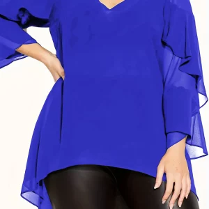 Women's Plus Size Chiffon Layered Ruffle Sleeve Top