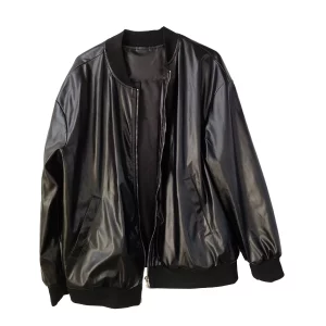 Women's Plus Size Classic PU Leather Jacket with Drop Shoulder Zip-Up