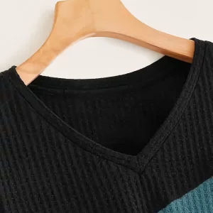 Women's Plus Size Colorblock Knit Top with V-Neck & Long Sleeves