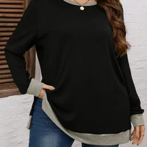 Women's Plus Size Colorblock Round Neck Sweatshirt