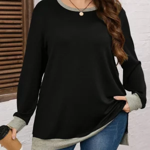 Women's Plus Size Colorblock Round Neck Sweatshirt