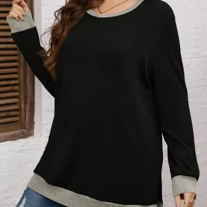 Women's Plus Size Colorblock Round Neck Sweatshirt