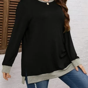 Women's Plus Size Colorblock Round Neck Sweatshirt