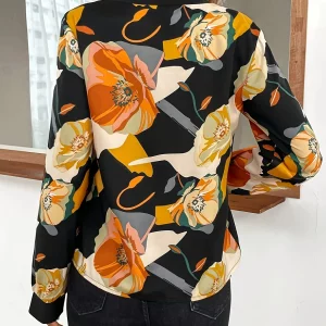 Women's Plus Size Floral Print Deep V-Neck Long Sleeve Shirt