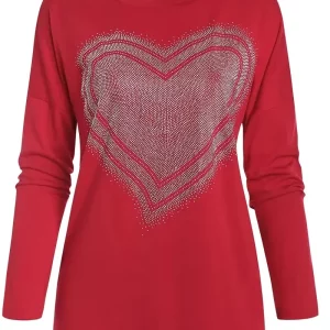 Women's Plus Size Heart Print Long Sleeve Casual Top