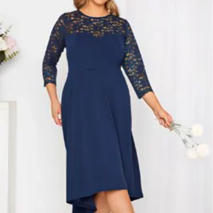 Women's Plus Size Lace Dress - Half Sleeve Round Neck Summer Fashion