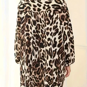 Women's Plus Size Leopard Print V-neck Shirt Blouse