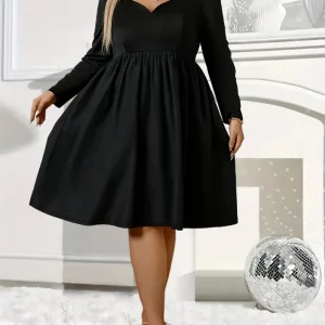 Women's Plus Size Long Sleeve V-Neck Casual Dress