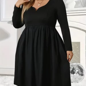 Women's Plus Size Long Sleeve V-Neck Casual Dress