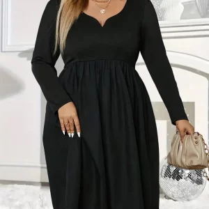 Women's Plus Size Long Sleeve V-Neck Casual Dress