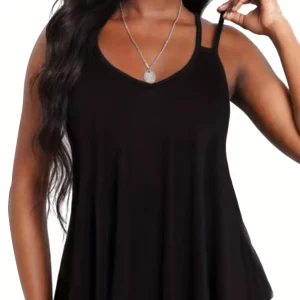 Women's Plus Size Loose Tank Top, Summer Casual Oversized Solid Color Backless Vest