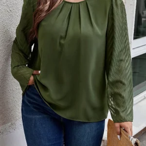 Women's Plus Size Mesh Patchwork Long Sleeve T-shirt