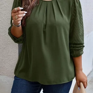 Women's Plus Size Mesh Patchwork Long Sleeve T-shirt