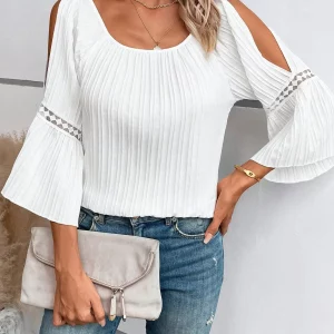 Women's Plus Size Off Shoulder T-shirt with Lace Patchwork