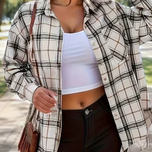 Women's Plus Size Plaid Patchwork Button-Up Shirt