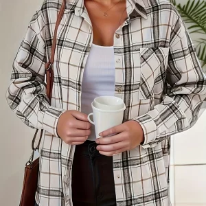 Women's Plus Size Plaid Patchwork Button-Up Shirt