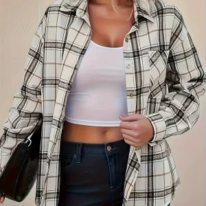 Women's Plus Size Plaid Patchwork Button-Up Shirt