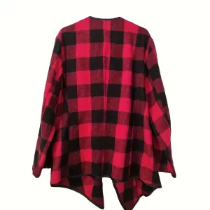 Women's Plus Size Plaid Print Long Sleeve Open Front Coat