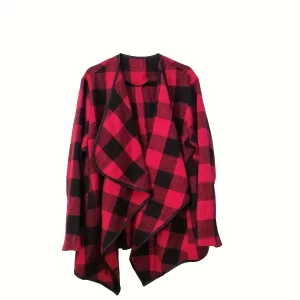 Women's Plus Size Plaid Print Long Sleeve Open Front Coat