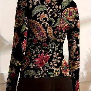 Women's Plus Size Printed Long Sleeve High Neck Top