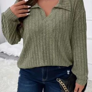 Women's Plus Size Ribbed Long Sleeve T-shirt