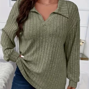 Women's Plus Size Ribbed Long Sleeve T-shirt