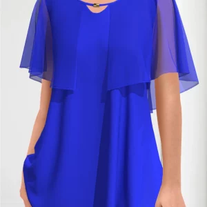 Women's Plus Size Royal Blue Chiffon Flutter Sleeve Dressy T-Shirt