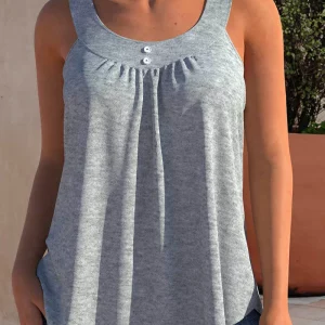 Women's Plus Size Ruched Boat Neck Tank Top for Summer