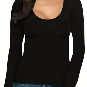 Women's Plus Size Slim Fit Long Sleeve Tee | Medium Stretch Basic T-shirt