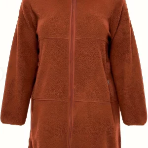 Women's Plus Size Solid Fleece Winter Coat with High Neck