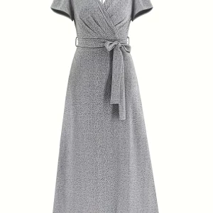 Women's Plus Size Solid Short Sleeve Maxi Dress With Belt