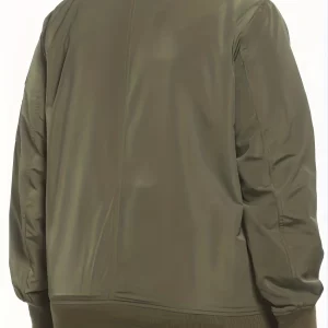 Women's Plus Size Solid Zipper Bomber Jacket with Pockets