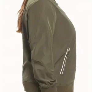 Women's Plus Size Solid Zipper Bomber Jacket with Pockets