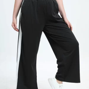 Women's Plus Size Striped Wide Leg Pants with Pockets