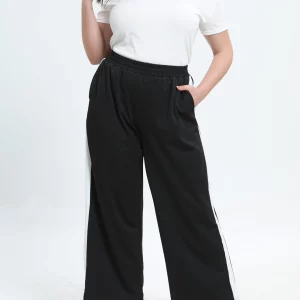 Women's Plus Size Striped Wide Leg Pants with Pockets