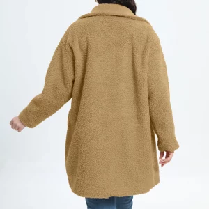 Women's Plus Size Teddy Fleece Winter Coat with Double Breast Button and Lapel Collar