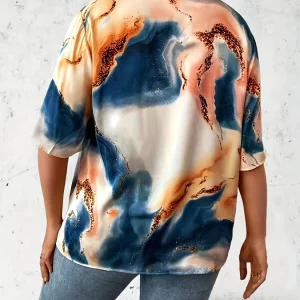 Women's Plus Size Tie-Dye V-Neck Tee Summer Fashion Top